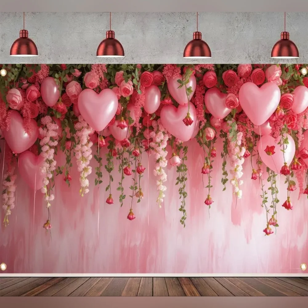 Pink Heart Balloon Floral Love Party Backdrop Tapestry 90x70 NEW V9